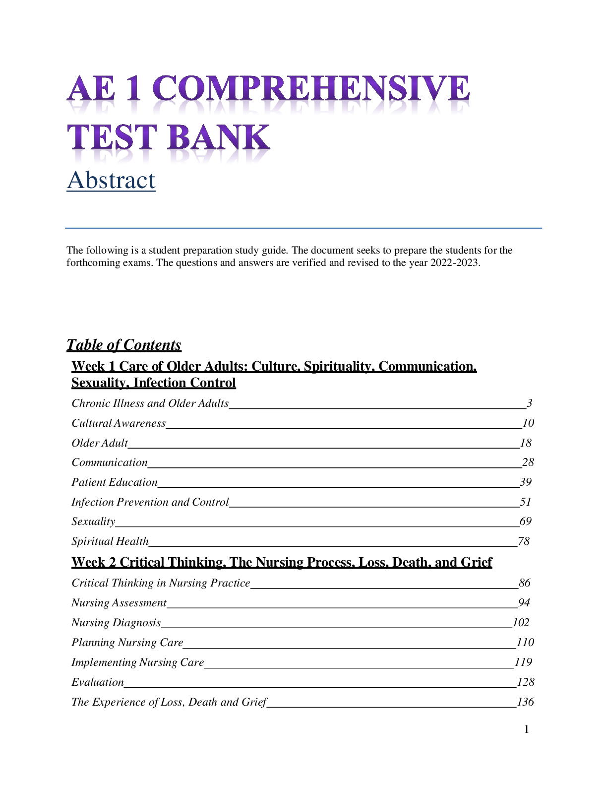 Preview of Comprehensive Test Bank